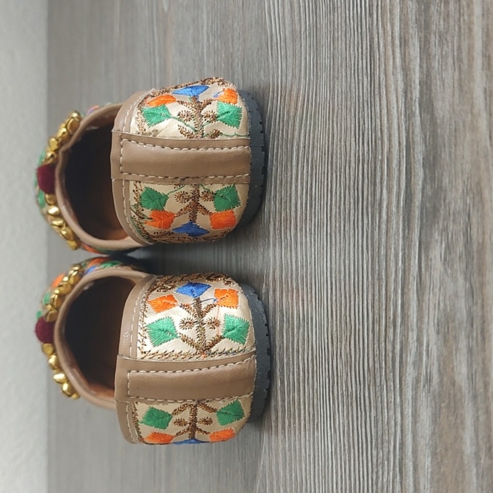 Girls Indian Punjabi Colorful Flat Shoes Bells On Vamp Size 2 Blue Gold Orange - Picture 6 of 13